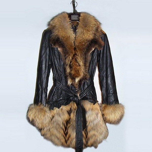 2010年秋冬新款038进口羊皮貉子毛领长皮衣皮衣外套